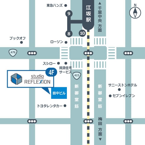 江坂サンプロ跡スタジオリフレクション周辺地図